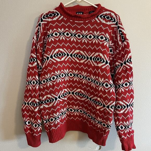 GAP Size Large Heavy Knit 100% Cotton Y2K Sweater Red White Blue - Picture 1 of 6